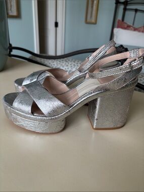 Dolce Vita Metallic Silver Platform Block Heel Sandals